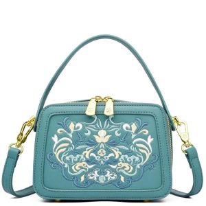 Floral Embroidery High-Quality Leather Shoulder Bag