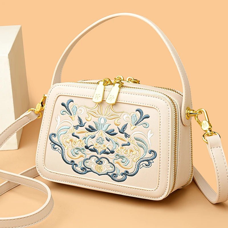 Floral Embroidery High-Quality Leather Shoulder Bag - Image 7