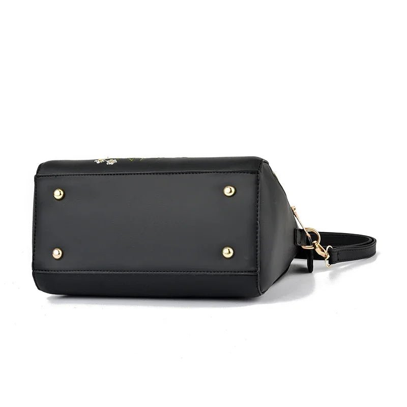 Elegant Floral Embroidered Leather Shoulder Bag - Image 3