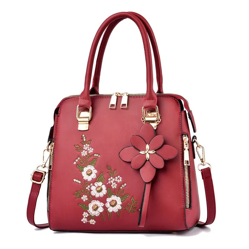 Elegant Floral Embroidered Leather Shoulder Bag - Image 7