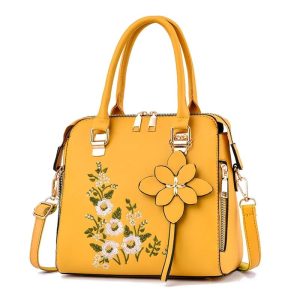 Elegant Floral Embroidered Leather Shoulder Bag