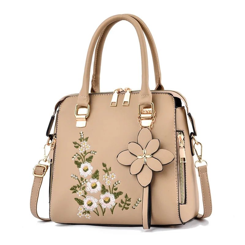 Elegant Floral Embroidered Leather Shoulder Bag - Image 11