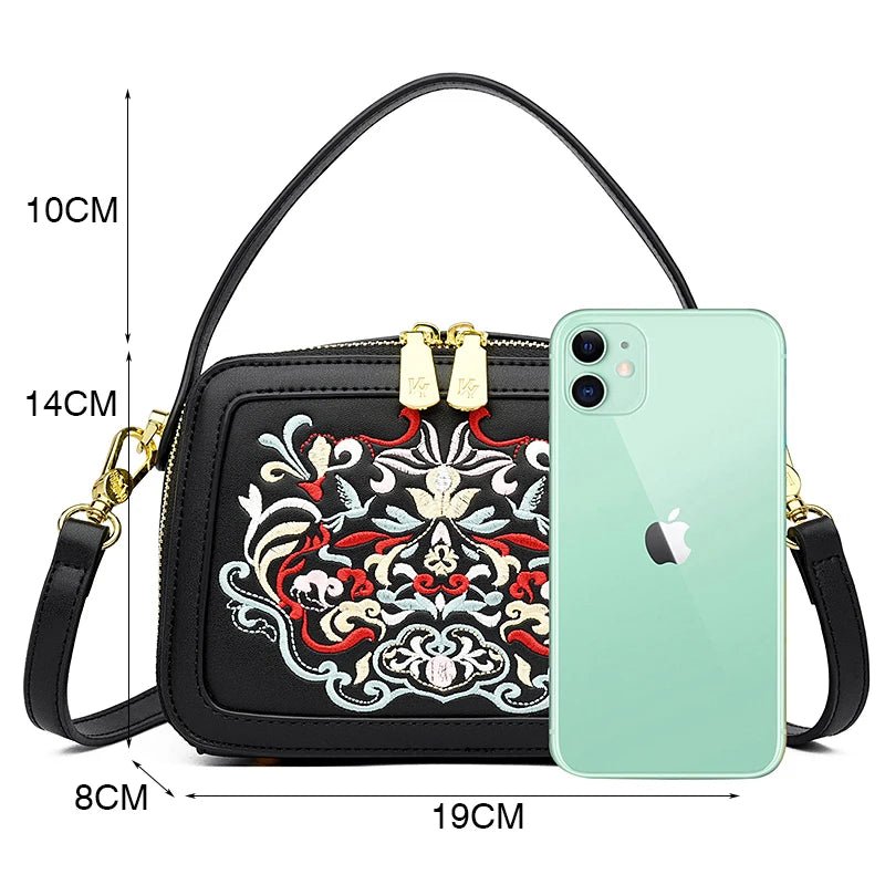 Floral Embroidery High-Quality Leather Shoulder Bag - Image 10