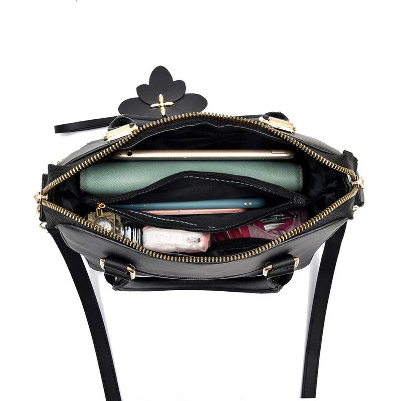 Elegant Floral Embroidered Leather Shoulder Bag - Image 6