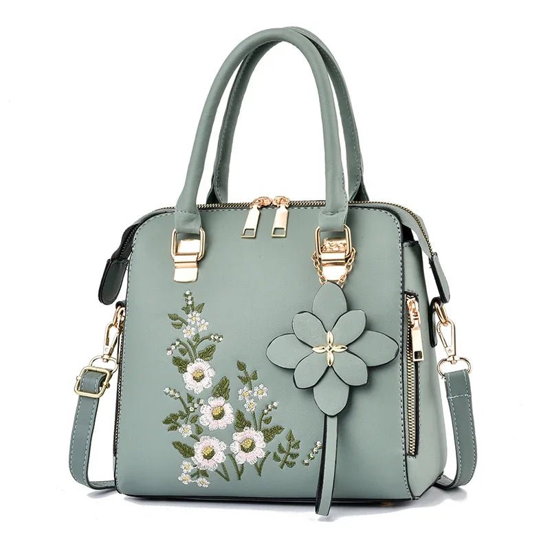 Elegant Floral Embroidered Leather Shoulder Bag - Image 8