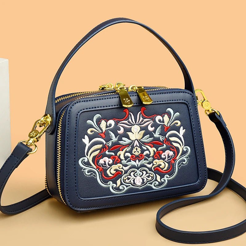 Floral Embroidery High-Quality Leather Shoulder Bag - Image 8