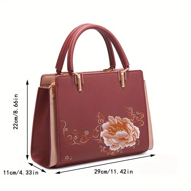 Retro Floral Embroidered Handbag with Multiple Pockets - Image 4