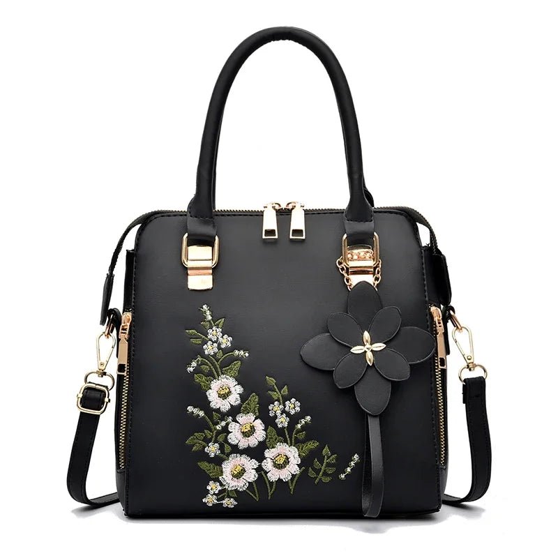 Elegant Floral Embroidered Leather Shoulder Bag - Image 4