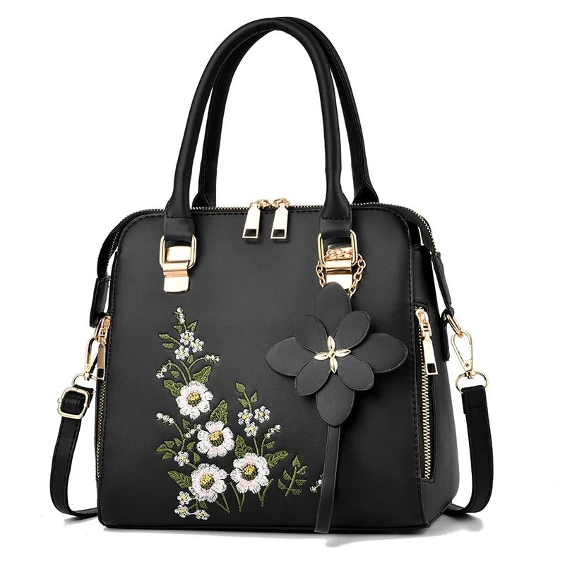 Elegant Floral Embroidered Leather Shoulder Bag - Image 9
