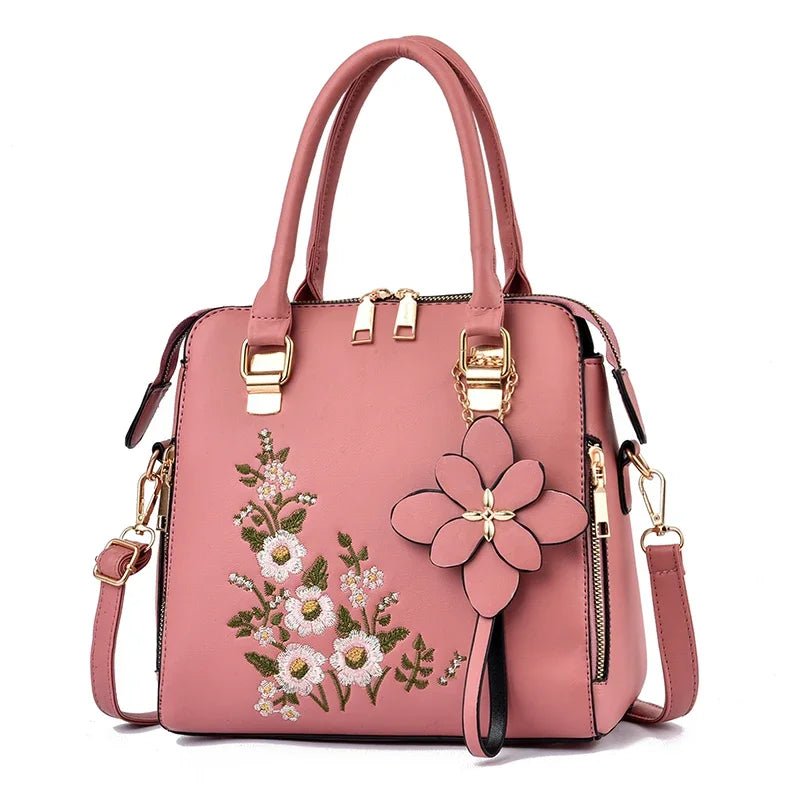 Elegant Floral Embroidered Leather Shoulder Bag - Image 10
