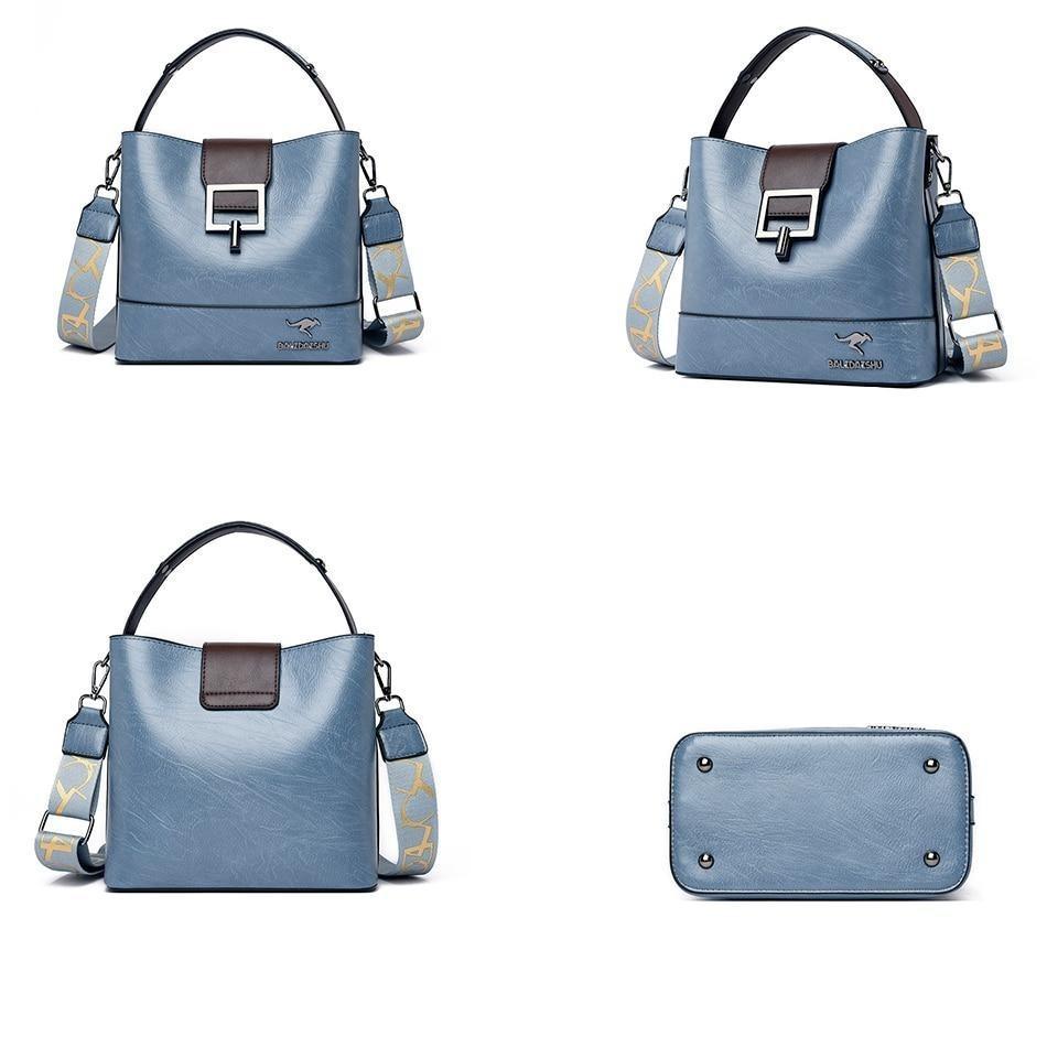 Leather Women Handbag Wide Strap - Image 5
