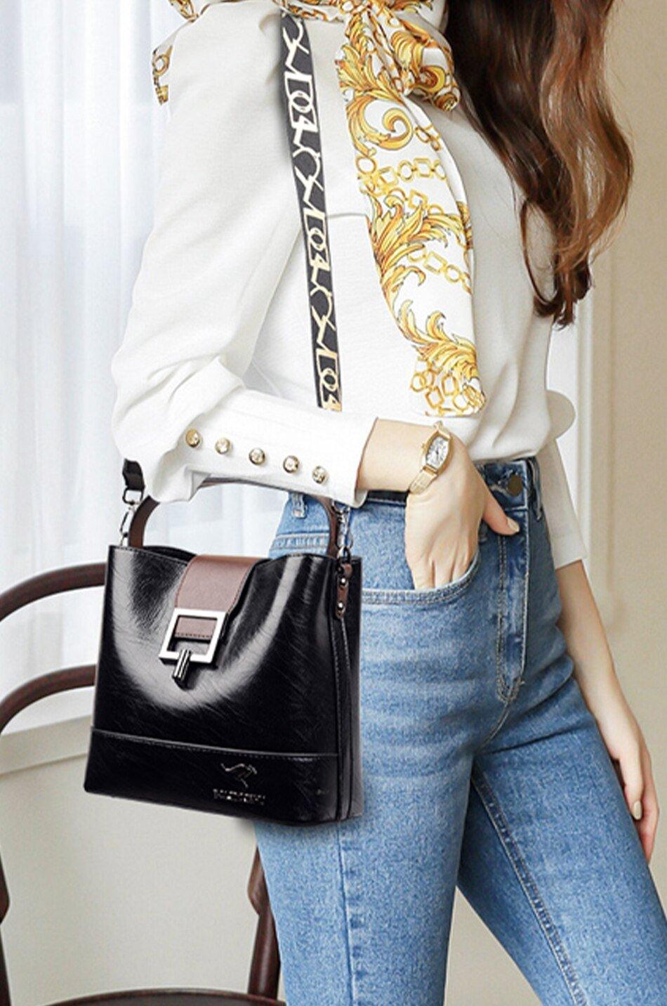Leather Women Handbag Wide Strap - Image 10